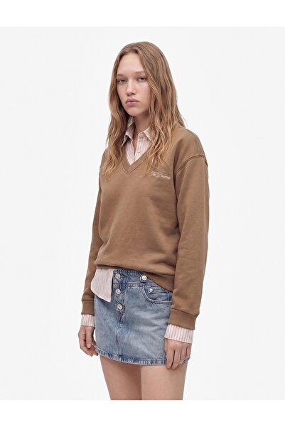 Koton Embroidered Sweatshirt with Raised Long Sleeves, Shirt Collar, Comforta...