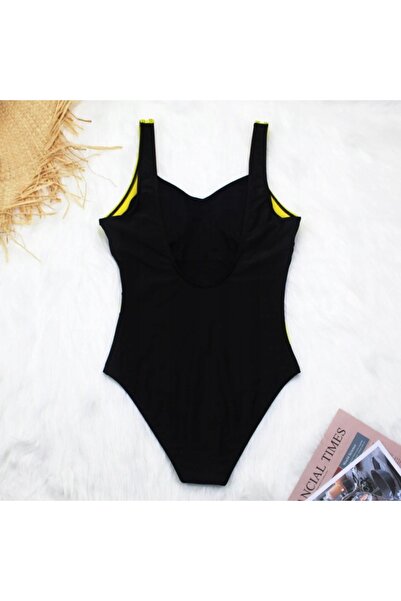 NO BRAND Monokini costum de baie întreg, modelator, negru, cu dungă S la spate