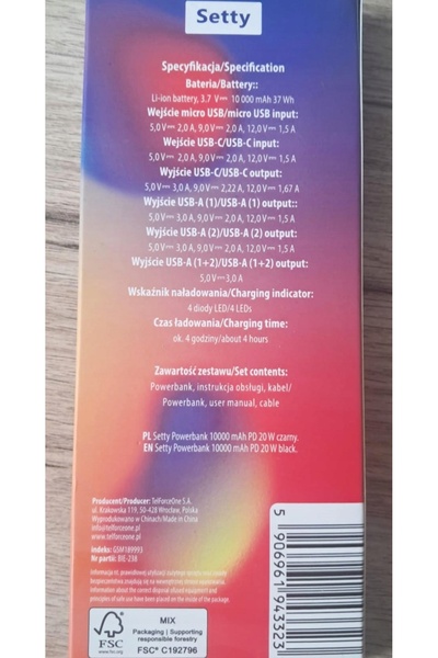 Setty POWER BANK 10000 mAh 1x USB C 2x USB A
