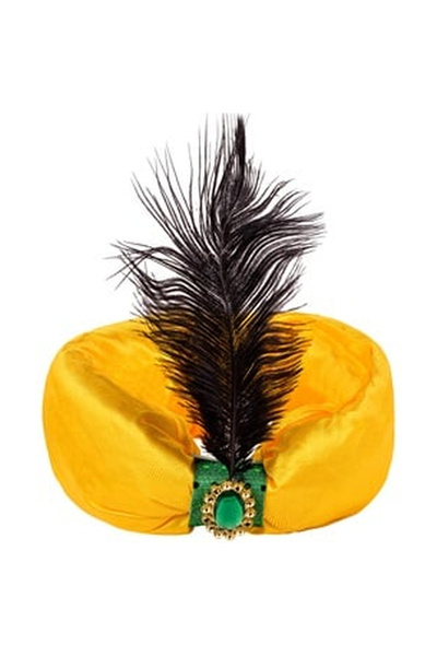 OEM Yellow Sultan Costume Turban with Feather for Adults
