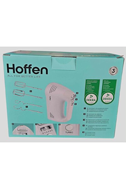 HOFFEN Mixer de mână ALB de 400W, reglare viteză, accesorii interschimbabile