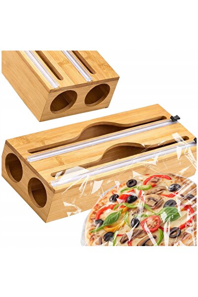 Edibazzar Dispenser pentru folie alimentară, organizator de bucătărie din bambus