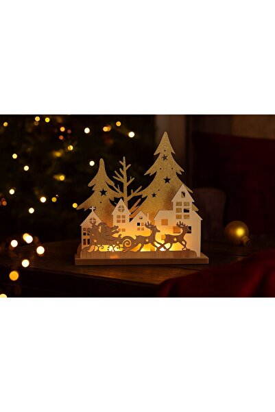 Home Styling Collection LAMPĂ DE MASĂ LED DE SĂRBĂTORI DIN LEMN, 19X4,5X20 CM...