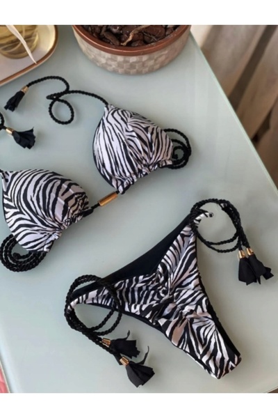 NO BRAND Costum de baie bikini din două piese, model zebră, la modă, mărimea S
