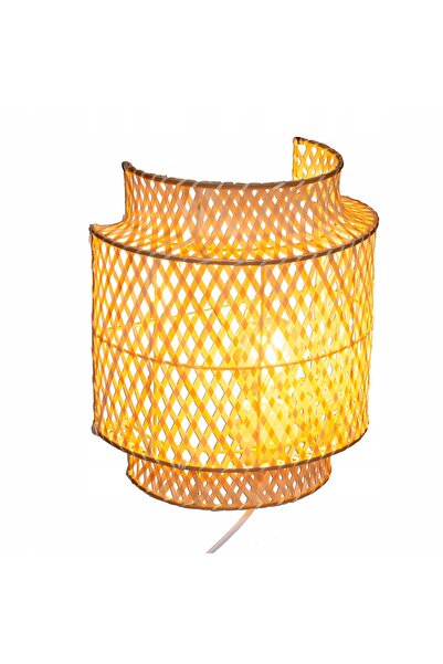 Atmosphera Lampă de masă stilată din bambus, cu abajur ajurat bej, stil boho,...