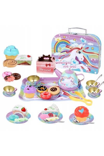 ProNice Set de ceai cu unicorn, ceainic, tavă, cești drăguțe și cutie tip ladă