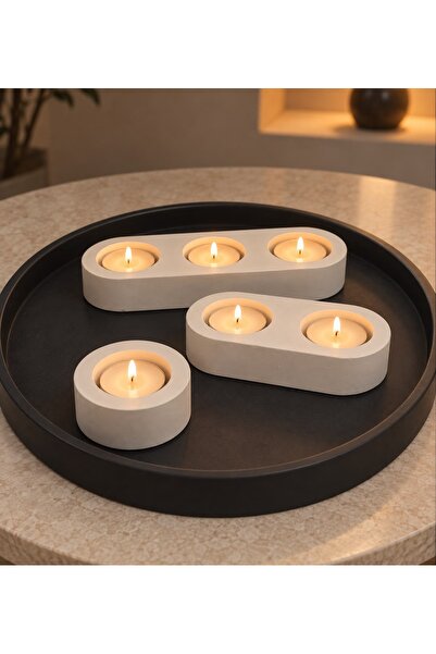 7Light Atelier 3'lü Dekoratif Tealight Mumluk Seti | Mermer Desenli Mumluk | ...