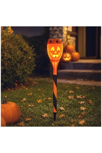OEM Ηλιακό φαναράκι Halloween με εφέ φλόγας σε σχήμα πορτοκαλί μαύρης κολοκύθ...