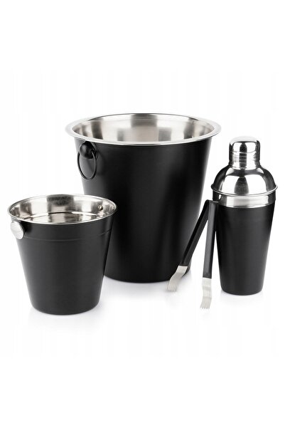 Orion Set de barman din oțel negru, shaker, găleată, clește pentru gheață, 4 ...