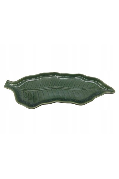 MPLCO Farfurie ceramică în formă de semilună HERBE 38cm, cu model frunză verd...