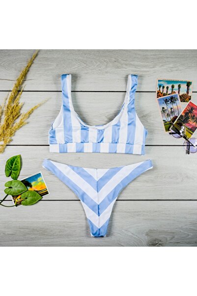 NO BRAND Costum de baie din două piese pentru femei, bikini cu dungi, sexy