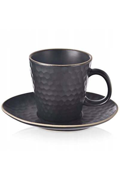 Orion CEȘCUȚĂ NEAGRĂ CU FARFURIOARĂ DIN CERAMICĂ PENTRU CAFEA ȘI CEAI, 235 ML