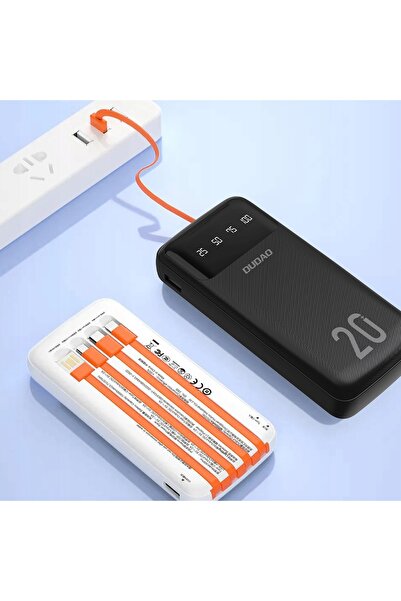 DUDAO Powerbank K6Pro+ 20000mAh cu cabluri integrate USB-C, microUSB și pentr...