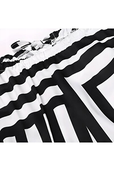 NO BRAND Rochie de vară maxi cu dungi alb-negru, cu legătură, stil grecesc bo...