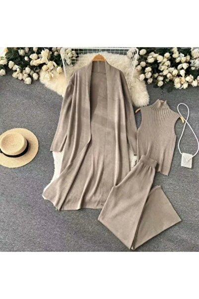 NO BRAND SET DE 3 PIESE PENTRU FEMEI: PULOVER, CARDIGAN ȘI PANTALONI DIN TRIC...