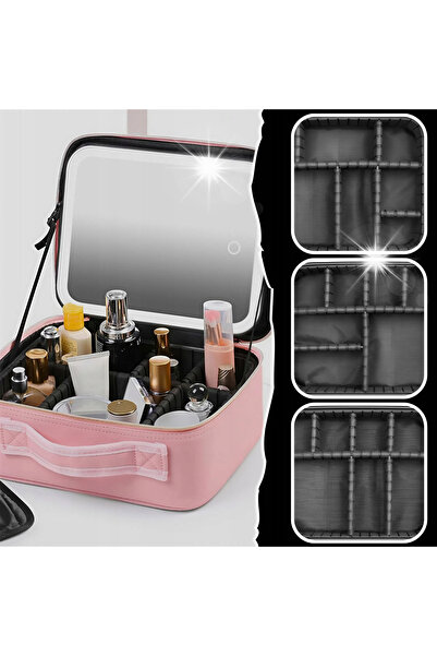 NO BRAND TRUSĂ DE COSMETICE DE CĂLĂTORIE CU OGLINDĂ LED, VALIZĂ 360, ROZ, ORG...