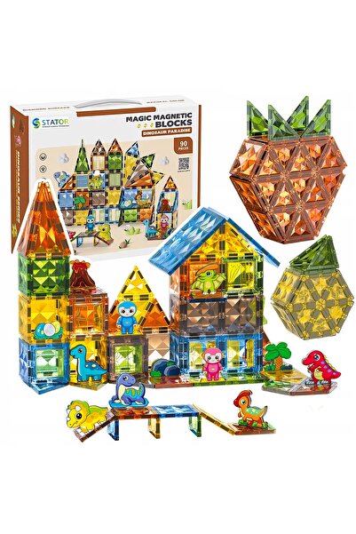 Stator Set de blocuri magnetice mari de construcție 3D cu dinozauri, 90 de pi...