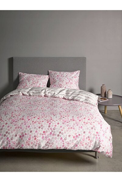 NO BRAND SET DE PAT DIN BUMBAC SATINAT, ROZ CU PUNCTE, 155X220 CM, 2 FAȚE DE ...