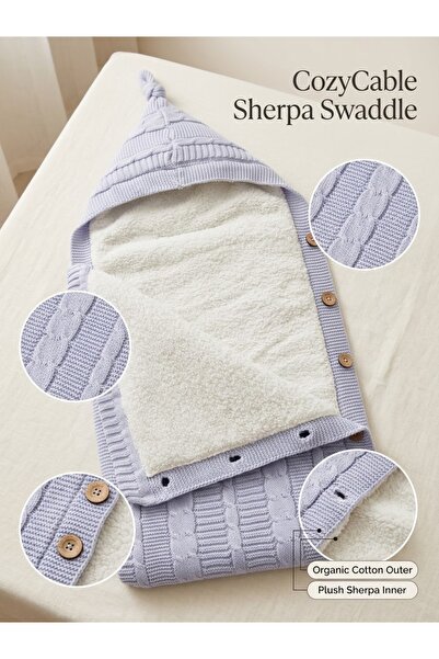 Caspian Baby Natürel İçi Welsoftlu Triko Bebek Kundak ,Kapüşonlu Düğmeli Bebe...