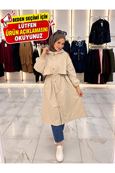 Esra Butik78 🧥 Kadın Kapüşonlu Bel Büzgülü Büyük Beden Parka Mont