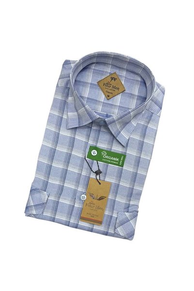 GÖMLEK GALERİSİ Men's Classic Wide Cut Plaid Double Pocket Short Sleeve Cotton Shirt