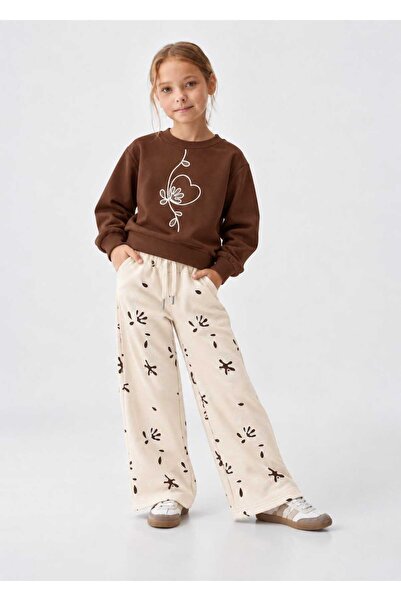 ARBİ kids Girl's Embossed Detailed Brown Autumn Chic Outfit for 5-12 Years Old