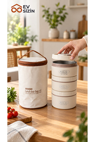 Ev Sizin Termal Çantalı 3’lü Çelik Sefer Tası Bento Box Isı Yalıtımlı Yemek T...