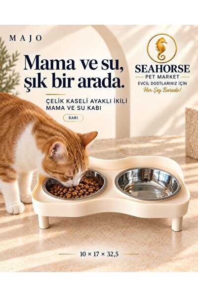 Majo ÇELİK KASELİ AYAKLI İKİLİ MAMA VE SU KABI SARI 10*17*32,5