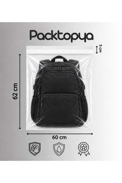 Packtopya Büyük Boy Şeffaf Kargo Poşeti - 60x62+5 cm - 50 Adet