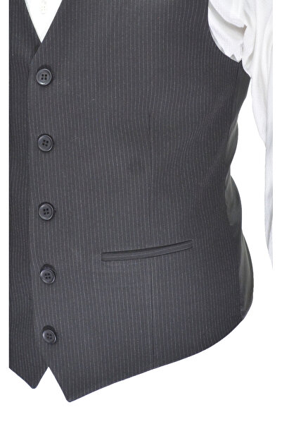 MENTOR REGALO Men's V-Neck Vest Black with Fine Stripes 56107