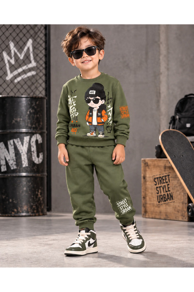 Erkek Çocuk 2'li Eşofman Takımı Cool Baskılı Sweatshirt ve Jogger Eşofman Altı
