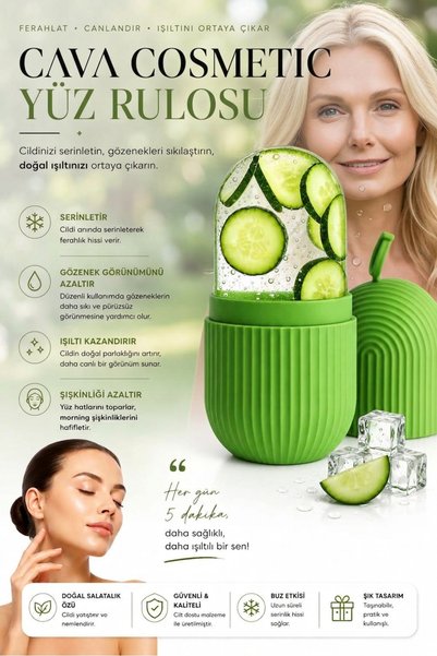 CAVA COSMETİC Silikon Yüz Buz Kalıbı Rulosu - Salatalık Özlü Gözenek Sıkılaşt...