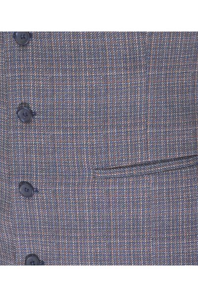MENTOR REGALO Men's V-Neck Vest Navy Blue Tiles Plaid 50305