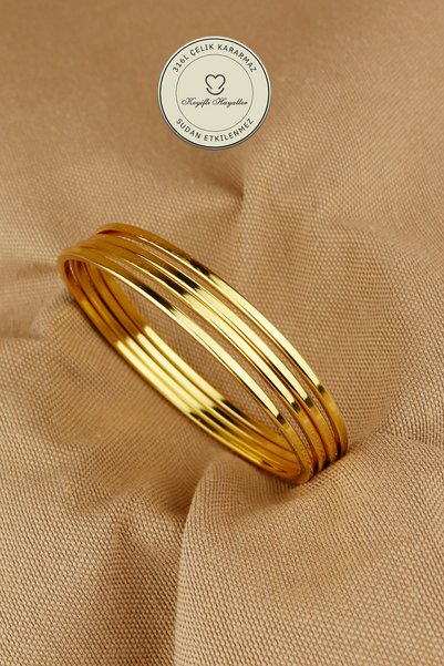 Keyifli Hayaller 4 Pieces of Steel Bracelet - Steel Ray Ajda 4-Piece Women's Match Bracelet Gold - Non-Tarnishable and Rust-Resistant