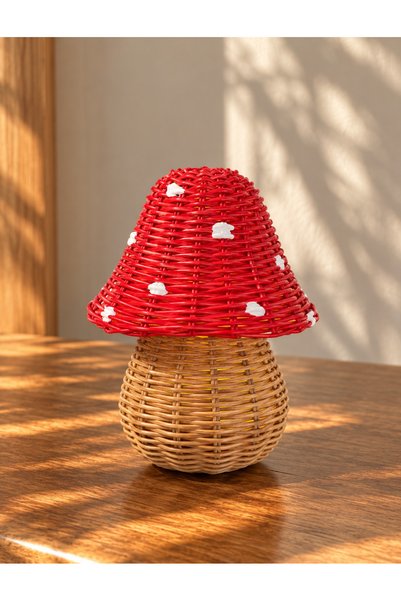 SEÇİL El Yapımı Rattan Mantar LED Mumluk – Kırmızı Boho Dekoratif Mantar Aydı...