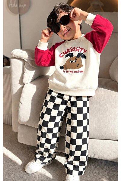 Alvadonna New Season Checkerboard Patterned Unisex Top and Bottom Set