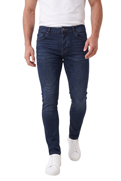 DeepSEA Men's Slim Fit Lycra Soft Textured Jean – Flexible Narrow Leg Navy Bl...