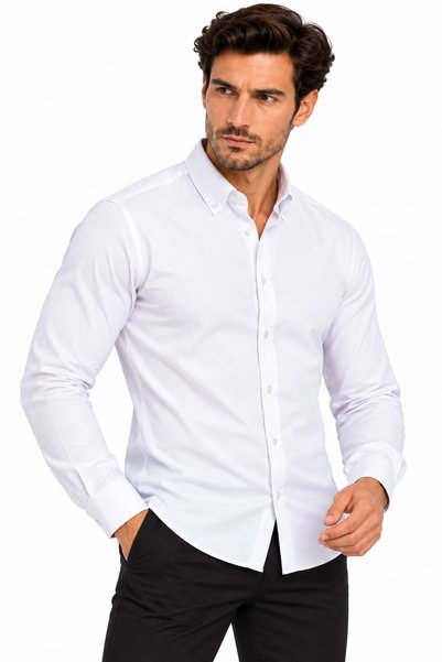 kzy giyim Men's White Long Sleeve Basic Shirt