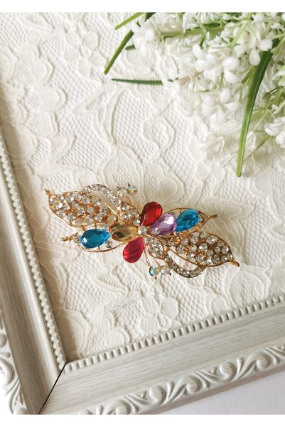Halley Concept Colorful Stone Sparkling Flower and Leaf Detailed Automatic Cl...
