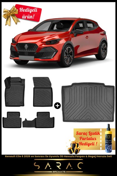 SRCMATS Renault Clio 6 2026 ve Sonrası ile Uyumlu Araca Özel 3D Havuzlu Paspa...