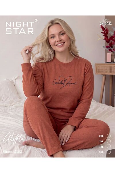Night Star Tokyo Waffle Cotton Knitted Interlock Printed Plus Size Pajama Set