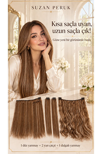 Suzan Peruk Yarımay Çıtçıt 4 parça Full set HEM DÜZ HEM DALGALI HEPSİ BİR SET...