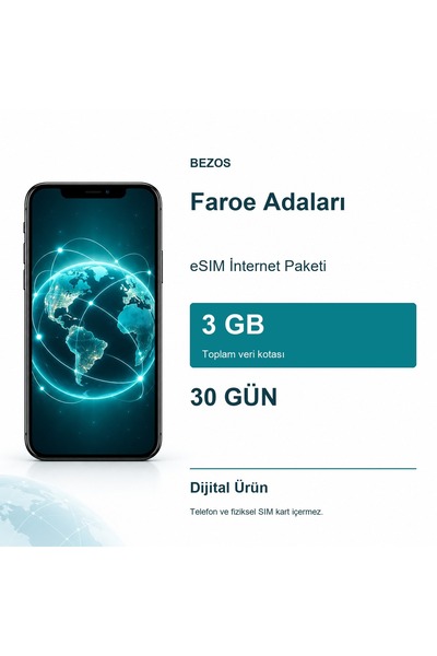 Bezos Faroe Adaları eSIM İnternet Paketi 3 GB 30 Gün