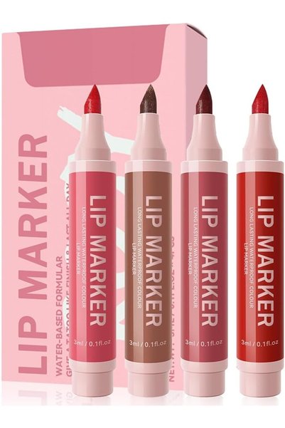 ALMEKAQUZ 4 Pcs Hydrating Lip Stain Marker Set with Matte Finish and Waterpro...