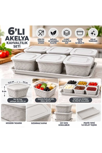 6 Lı Akelya Plastik Kahvaltılık Seti Tepsili