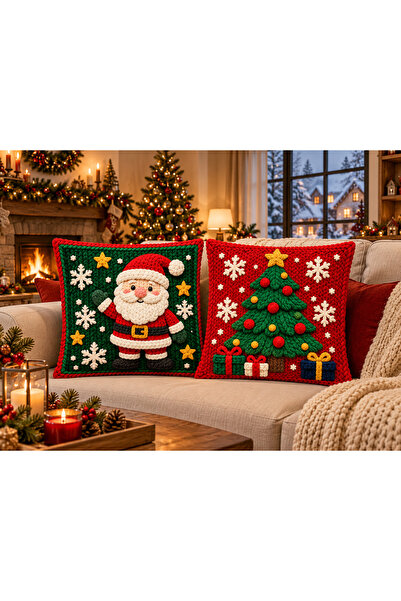 Sakallı Santa's Forest Christmas Santa Claus and Pine Tree Patterned Red Gree...
