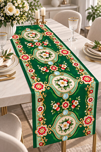 Nari Collections سجادة مزخرفة بالزهور باللون الأخضر الزمردي - مقاس 40x140 سم،...