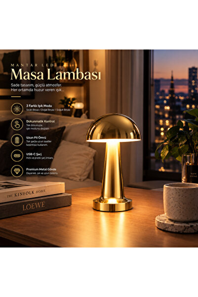 Genel Markalar FKPRİME GOLD RENKLİ MANTAR LED MASA LAMBASI
