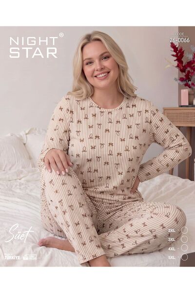 Night Star Nova Kurdeleli Süpersoft Büyük Beden Pijama Takımı