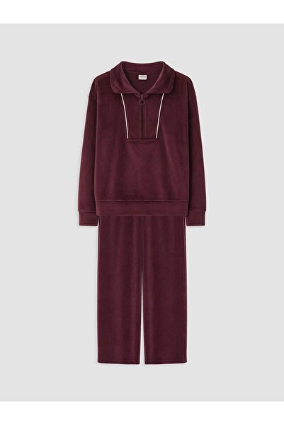 LC Waikiki Mürdüm Girls' Velvet Tracksuit Set (W6)